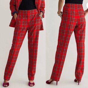 J CREW Kate Pants Good Tidings Red Plaid Wool Blend Sz 12 Tall - NWT